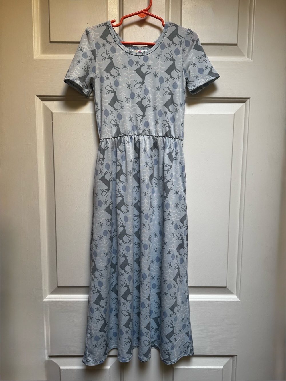 DOT DOT SMILE Girls 5/6 Reindeer Snowflake Blue Gray Pocket Holiday Winter Dress